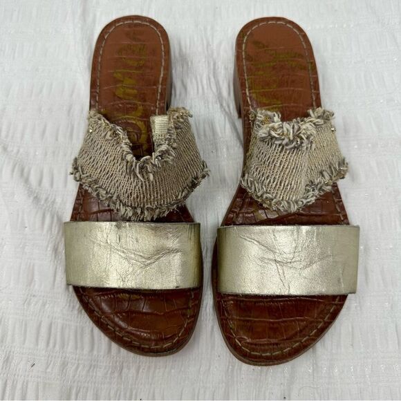 Sam Edelman Jeni Metallic Leather & Fringe Slide Sandals- Size 7 - Picture 5 of 13